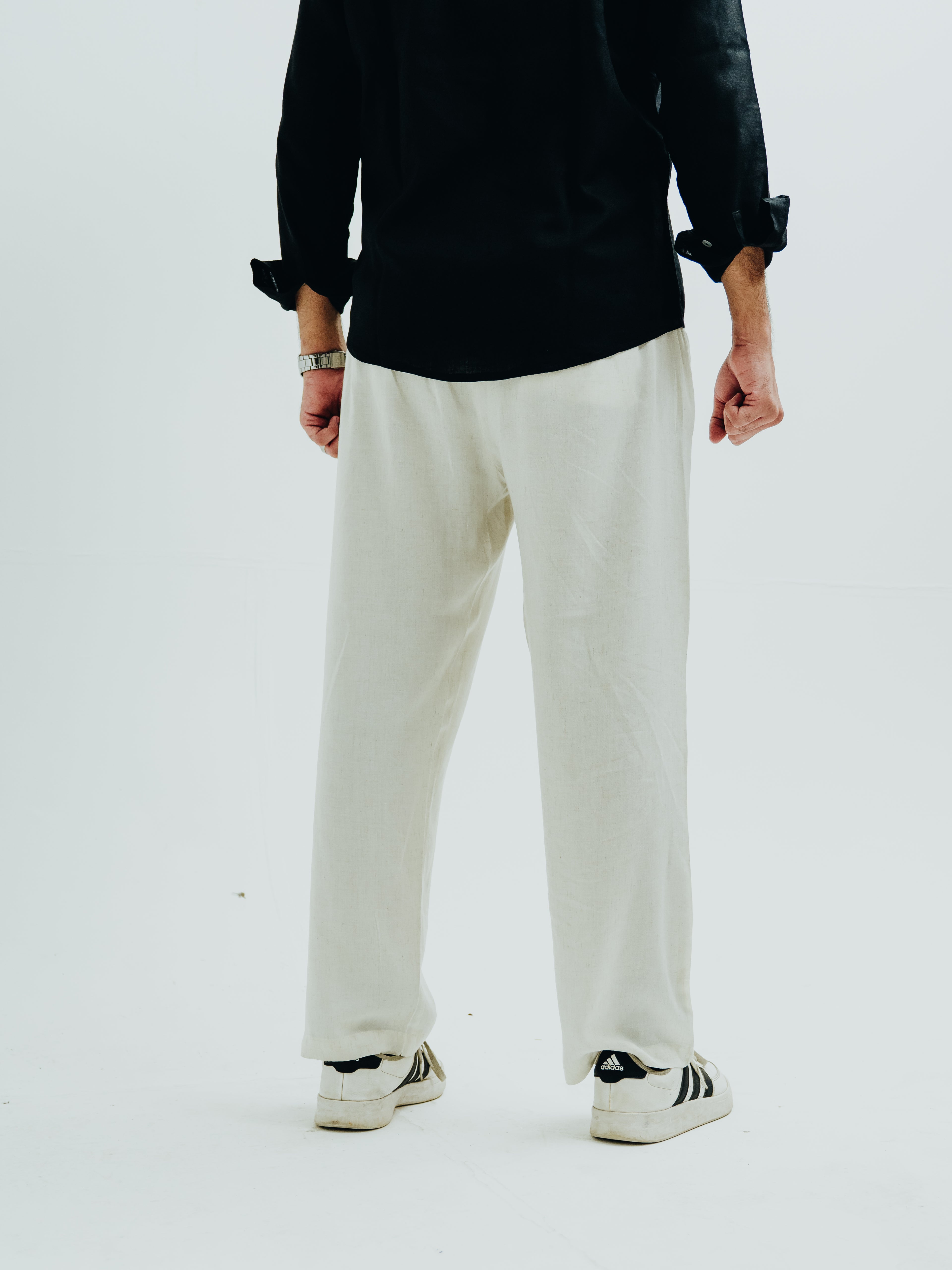 white linen trousers
