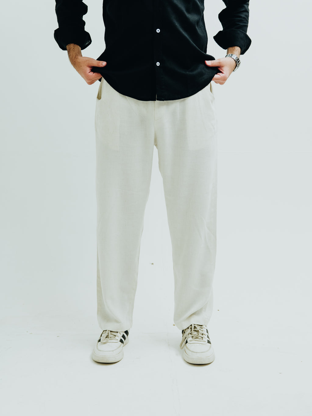 white linen trousers