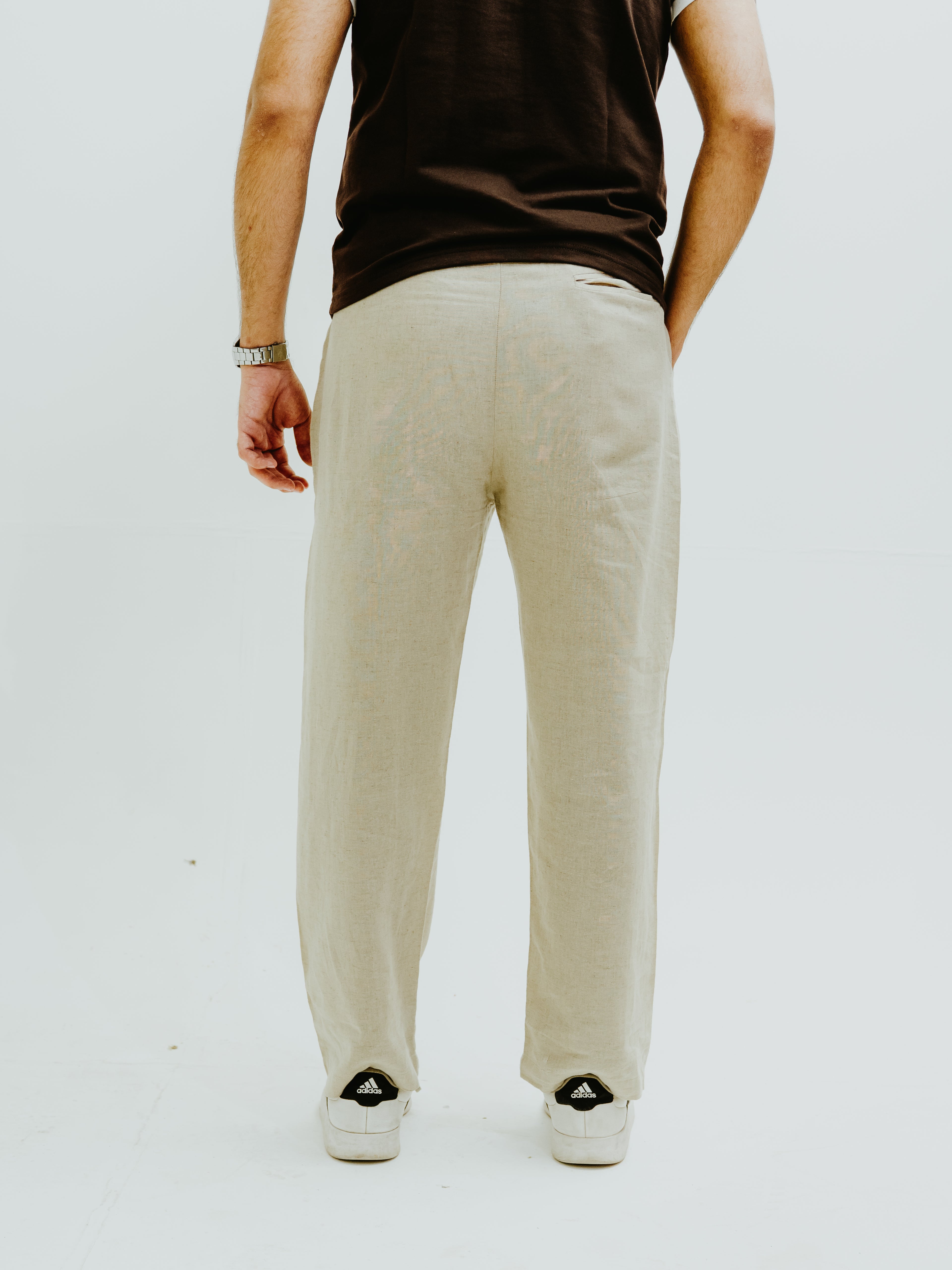 khaki linen trousers